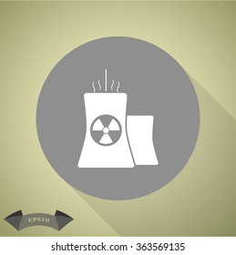 Icon of atomic power station with radiation sign on pipe