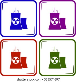 Icon of atomic power station with radiation sign on pipe