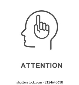 Icon - attention. The hand gesture in the head shows that the person is focused on the object. The thin contour lines.