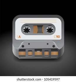 Icon for audio cassette. Dark background. Vector saved as eps-10, file contains objects with transparency.