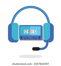 icon audio cassette tapes using earphone or headphone with retro style vector illustration. 1990 style. suitable for web icon. podcast icon logo symbol