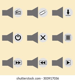 Icon audio speakers for various actions