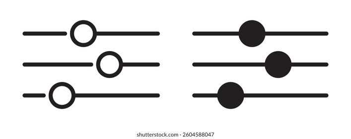 Icon of the audio volume control, pictogram of the settings slider. Controls the frequency of the music sound. The sound equalizer icon. Sound mixer icon. EPS 10. Vector illustrations