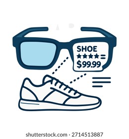 Icon "Augmented Reality (AR) in Retail" - AR Gläser projizieren Produktinformationen über ein Bild von Schuhen.
