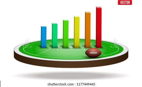 Icon Of Australian Rules Football Field Stadium With Ball And Diagram. Vector Illustration Isolated On Background.