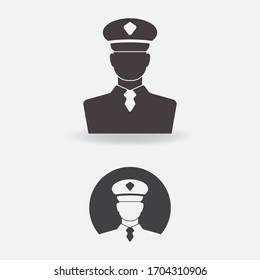 Icon Of An Authority In A Uniform And An Officer Cap. Silhouette Of Security Control, Law Enforcement Or A Guard. Customs Control, Military Id Checkpoint.