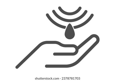 icon of the automatic dispenser. A drop falls on the palm of the dispenser with liquid. Flat icon.