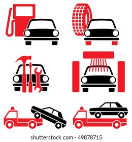 Icon of automotive tools and services. Set of two-color vector icons