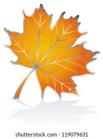 icon as autumn maple leave, isolated on white with shadow