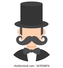 Icon avatar man with mustache in cylinder hat