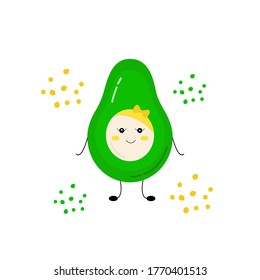 The icon of the avocado. Happy avocado boy smiles. Creative design for card, banner, poster, sticker, logo, badge. Vector illustration flat cartoon style. 