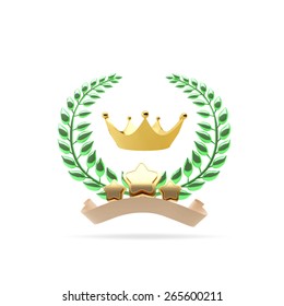 Icon award gold crown with a laurel wreath and stars