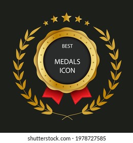 Icon award medals or labels of trusted best quality, star medal, badge, achievement