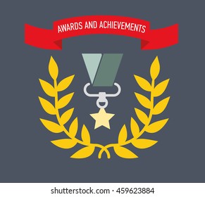 Icon award. Medals and the rewards for achievements or completed assignments. Flat design, simple color image. Element for web development, social networking and presentations.