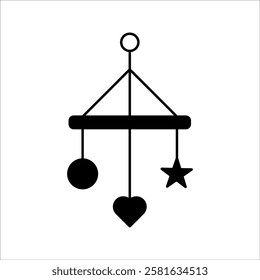 Icon baby crib hanging toy. Children's Toy Symbol. Customizable thin line illustration. Editable stroke, with white background