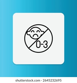 Ícone de um rosto de bebê com "0-3" riscado, indicando que o produto não é adequado para crianças com menos de 3 anos.