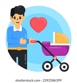 Un icono del diseño de redondeo plano de un coche de bebé 