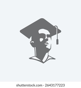 Icon of bachelor or student man wearing graduation cap with proudly face. Minimalist silhouette simple bold vector illustration