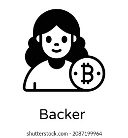 Icon of backer in solid style, bitcoin with woman