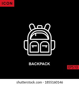 Icon backpack on black background. Outline, line, lineal or linear vector icon symbol sign collection for web apps mobile design.