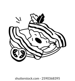 An icon of bacon in hand drawn style, ready to use icon