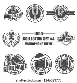 Icon, badge, emblem and logo template design with microphone theme