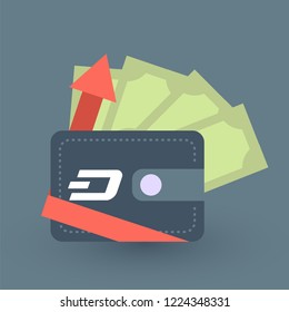 Icon, badge with ico blockchain concept, safe bitcoin, cryptocurrency mining, startup project. Composition with mining of cryptocurrency, coins, banknotes, system users pool, security. Vector