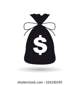 Icon bag with dollars on a white background Black