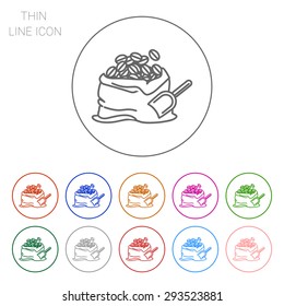 Icon of bag full of coffee beans with scoop