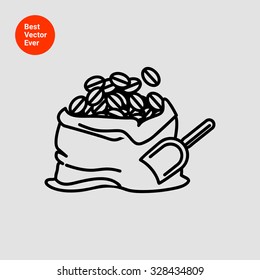 Icon of bag full of coffee beans with scoop