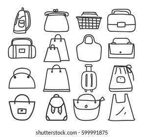 icon bag hand drawn vector set line art illustration