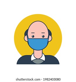 icon of bald old man wearing mask, virus free