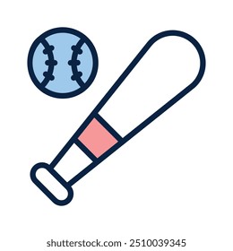 Un icono de la pelota con el bate que denota el icono del concepto del béisbol