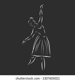 Icon ballerina in a linear style. Black and white illustration
