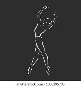 Icon ballerina in a linear style. Black and white illustration