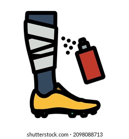 Icon Of Bandaged Leg With Aerosol Anesthetic. Editable Bold Outline With Color Fill Design. Vector Illustration.
