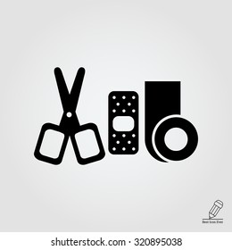 Icon of bandaging materials and scissors