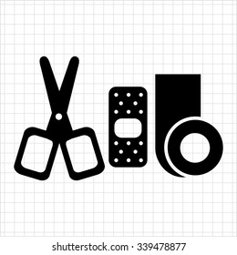 Icon of bandaging materials and scissors