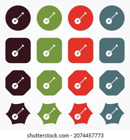 Icon Of Banjo on Different Color Buttons Shape.