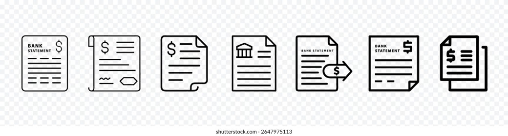 Icon of Bank Account Statement with Transaction Lines – Symbol of Bank Reconciliation and Financial Tracking, financial report, expense record, money tracking, payment history, ledger entry
