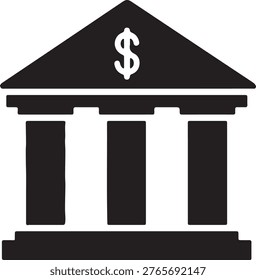 Icon of a bank building with columns and dollar symbol savings and loan credit union mutual fund building architecture institution financial business commerce investment establishment