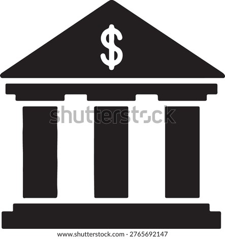 Icon of a bank building with columns and dollar symbol savings and loan credit union mutual fund building architecture institution financial business commerce investment establishment