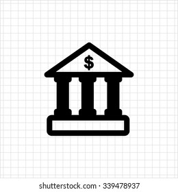 Icon of bank building facade with dollar sign 