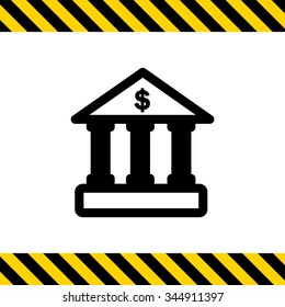 Icon of bank building facade with dollar sign 