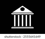 icon bank, museum, university, law, building, courthouse, vector, finance, symbol, atm, savings, cash, black, economic, business, isolated on black background. 