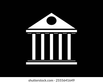 icon bank, museum, university, law, building, courthouse, vector, finance, symbol, atm, savings, cash, black, economic, business, isolated on black background. 