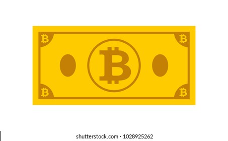 Icon of Bank notes bitcoin,on the isolated white background.Symbol of currencie in flat style. Vector illustration.