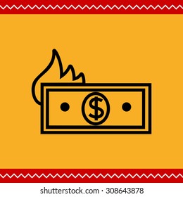 Icon of banknote with dollar sign and flame silhouette