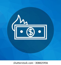 Icon of banknote with dollar sign and flame silhouette