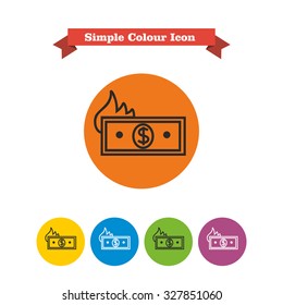 Icon of banknote with dollar sign and flame silhouette